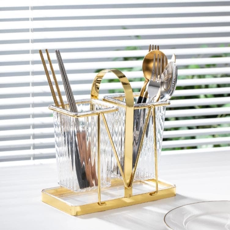 Generic Cutlery Drainer with Gold Frame, Transparent, Divided Organiser for Utensils, .rom