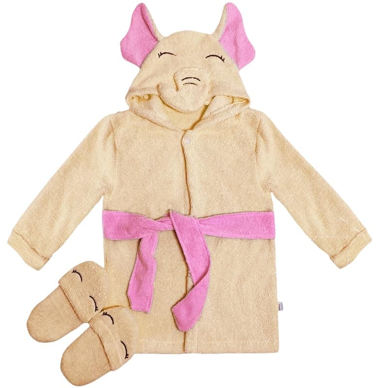 Baby Shoora Girls Long Sleeves Hooded Bathrobe&Slipper Shape Elephant Bathrobe (pack of 1) Robe