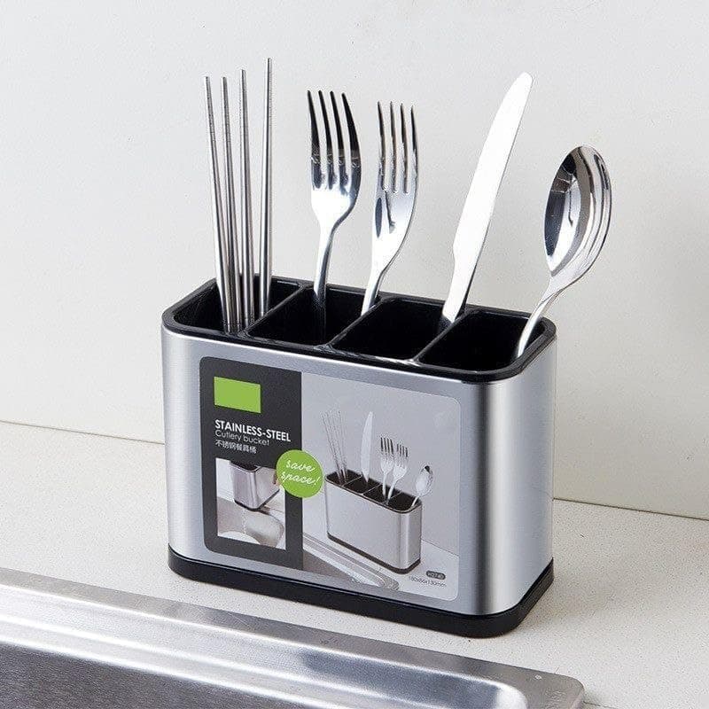 4-Compartment Cutlery Drainer and Silverware Drying Rack Organizer Tray
