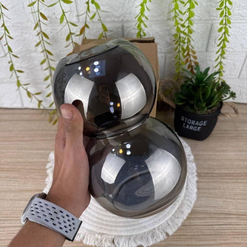 Generic Thick Glass Spherical Vase, Smoky Grey Color, Elegant Decorative Bowl for Flowers or Standalone Display .bar