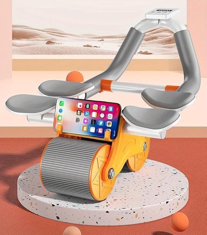 Abdominal Exerciser with Elbow Support, Automatic Rebound Exercise Roller with 4 Timers and Knee Pad, Abdominal Exercise Equipment for Home Gym Yoga Pilates