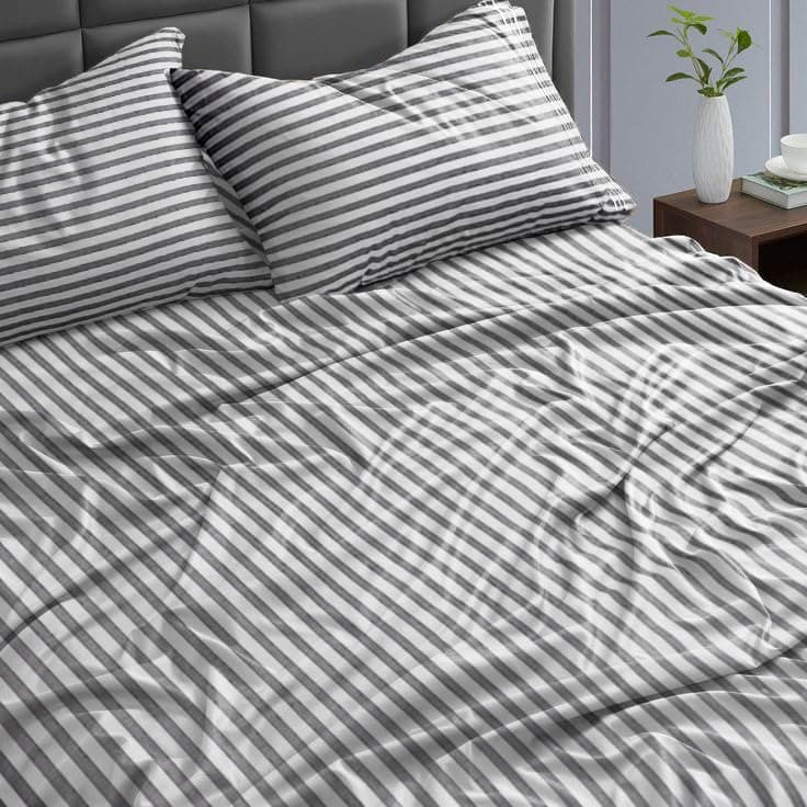 Cotton Bed Sheet Set, Grey and White Striped, Linea Design, 3 Piece (Linea, King 180x200, Fitted bed sheet) Bed linen set