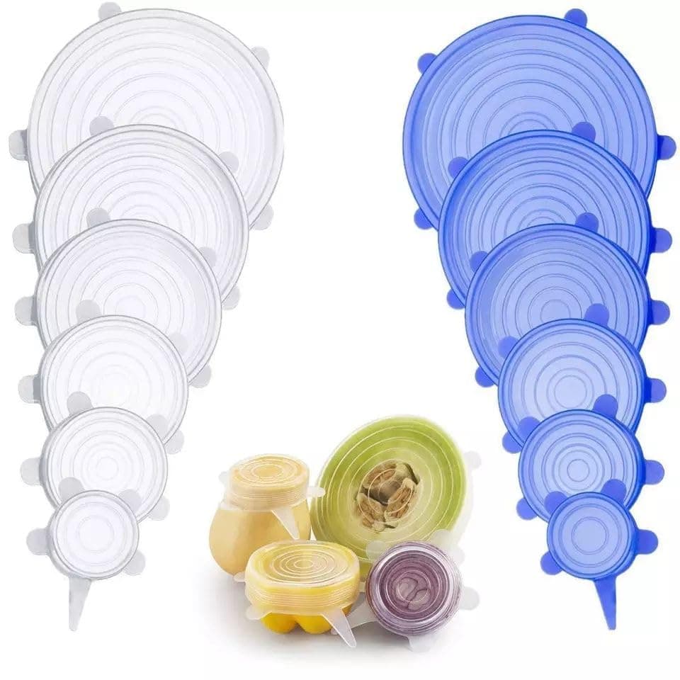 6 Pack Square Silicone Stretch Lids Reusable Food Covers for Bowls Jars Containers Multiple Sizes Kitchen Storage Flexible Silicone Seal Wrap Lids