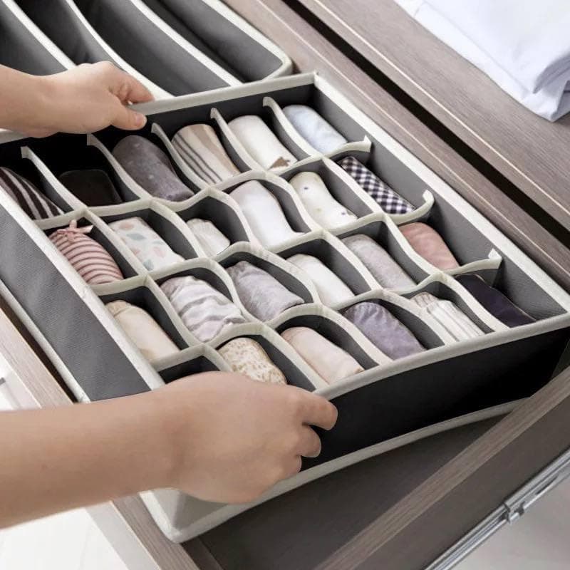 Generic Underwear and Hosiery Drawer Organiser, 4-Piece Set, Linen, Gray, for Bras and Undergarments, .ht