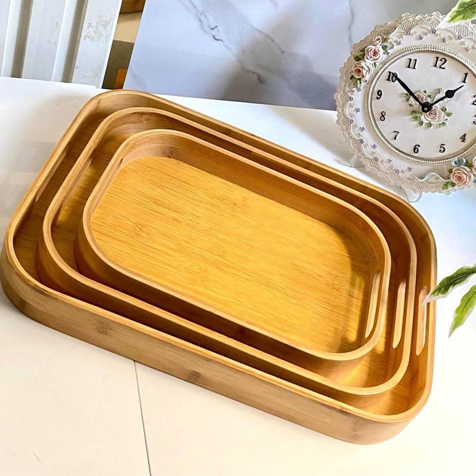Generic Oval Serving Tray Set with Handles, 3 Different Sizes, 4mm Thick Wood, Set of 3, .ht
