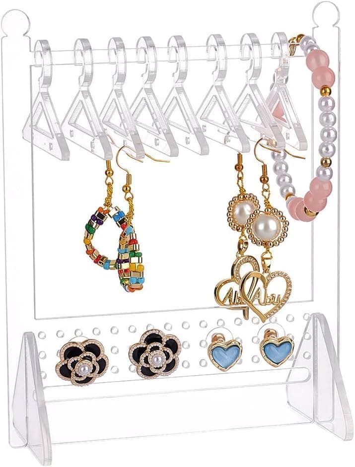 Clear Acrylic Jewelry Organizer Stand with 5 Hangers for Earrings Necklaces Jewelry storage