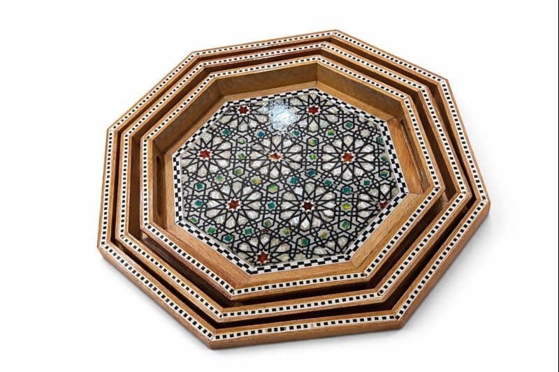 طقم 3 صواى خشب و الصدف مقاسات مختلفه