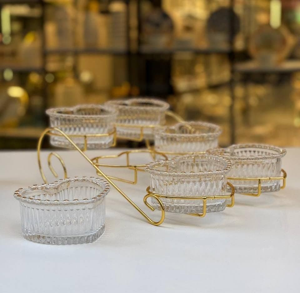 Generic Glass snack stand set, 6 pieces, Gold-rimmed, Imported product, .soh Tray