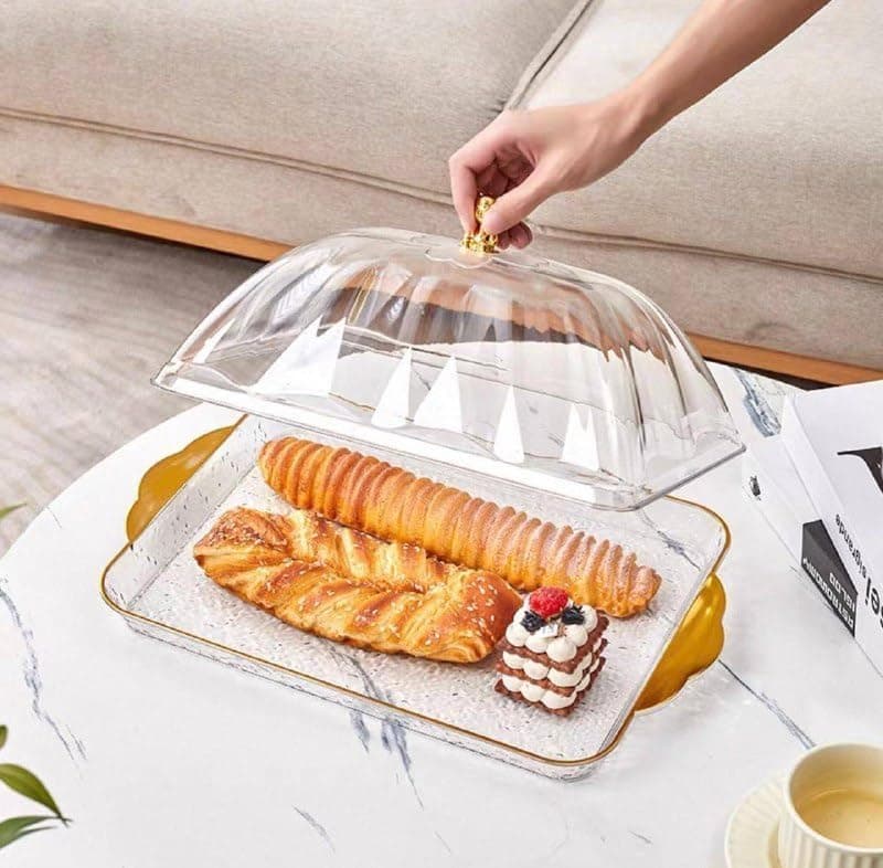 Generic Clear Candy Container with Diamond Handle Lid, Elegant Serving Tray for Chocolates, Nuts, Dates and Sweets, .ash