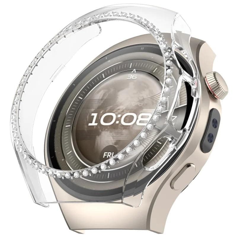 Cover For Huawei Watch 5 46mm Watch Case Rhinestone Decor Hollow PC Watch Cover (Clear) Portable electronic device cover