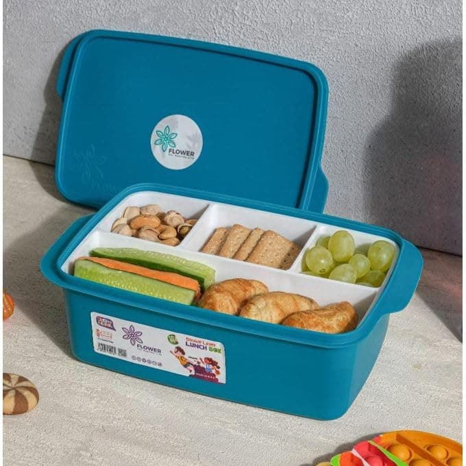 Divided Lunch Box 4 Compartments 1 Liter Capacity with Sauce Container and Airtight Leak-Proof Lid for Meal Prep Daily Office Work 255x155x55mm Meal holder