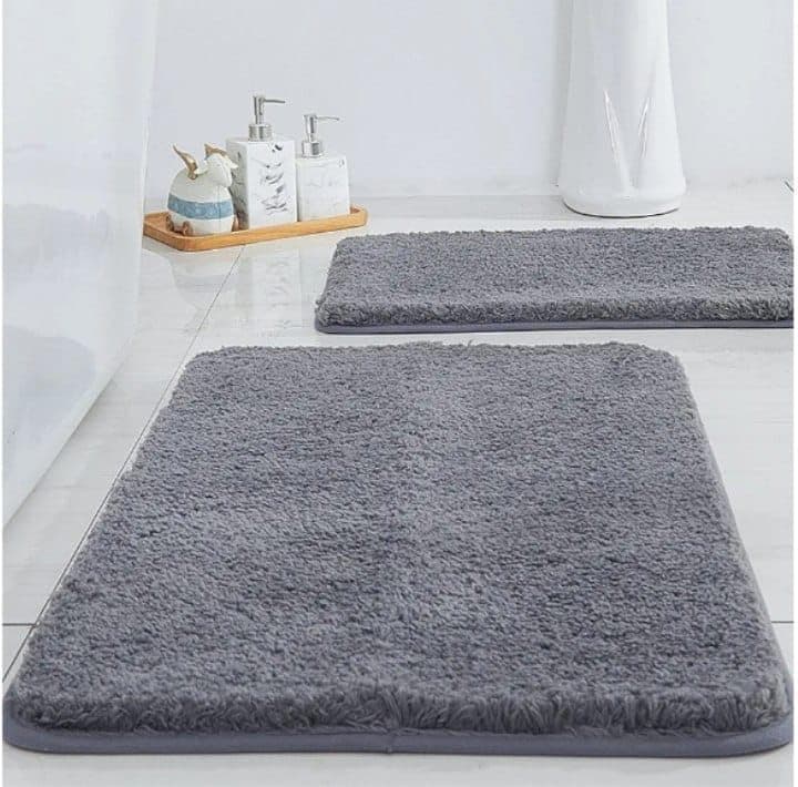 Generic Non-Slip Bathroom Mat Set, Gray, High-Density Fleece, 3-Piece Set, .nin
