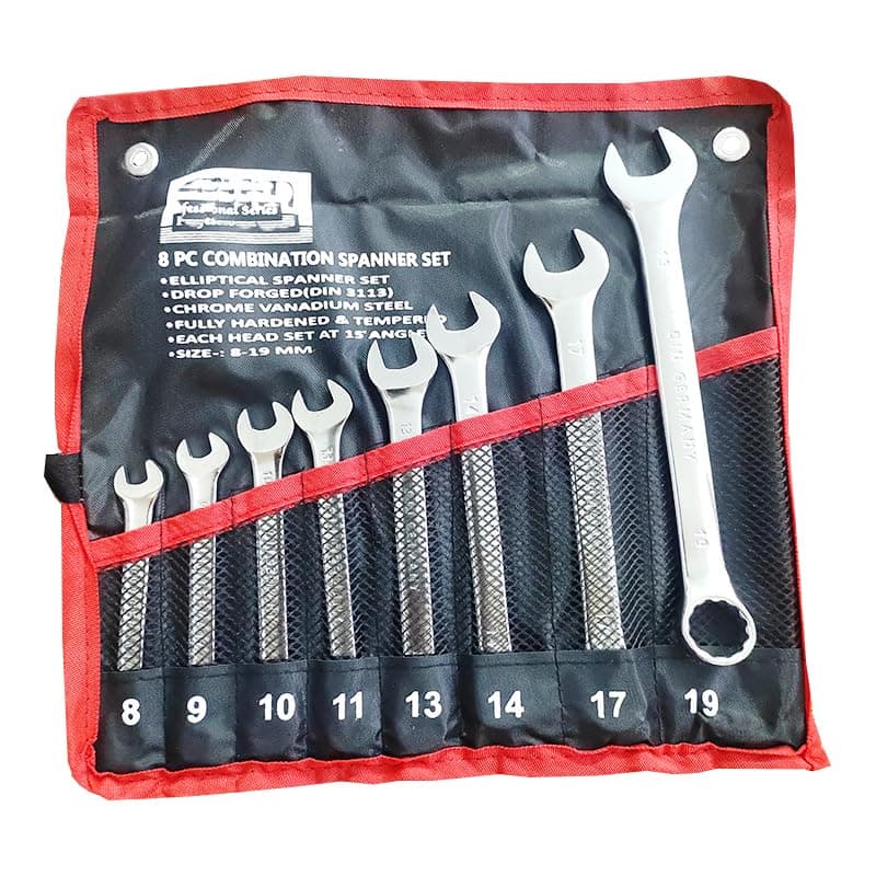 KaberTrade 8 Piece Wash/Back Wrench Set, Mechanics and Home Maintenance, 8 to 19 mm, Heat Treated Chrome Steel (Code:10455)