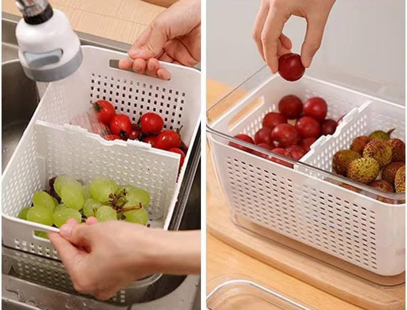 Generic Acrylic Refrigerator Container with Strainer Basket, 3300ml, .mk