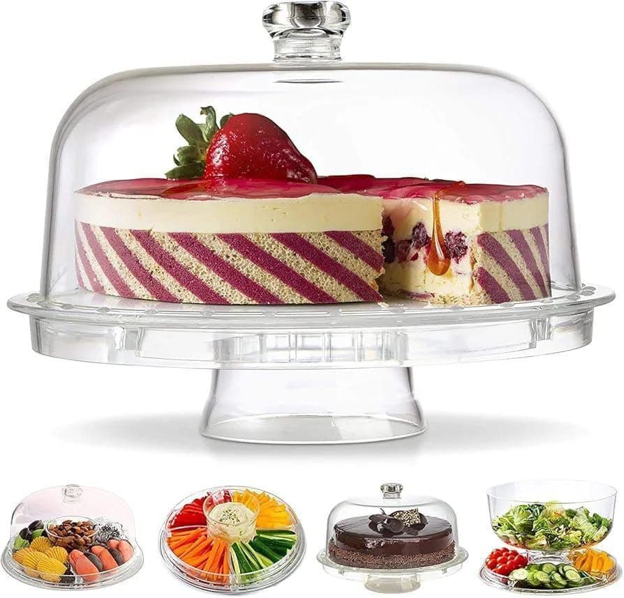 Generic Multi-Purpose Cake Stand with Dome Cover, 3-in-1 Serving Tray, Clear, for Cakes, Desserts and Treats, .hd