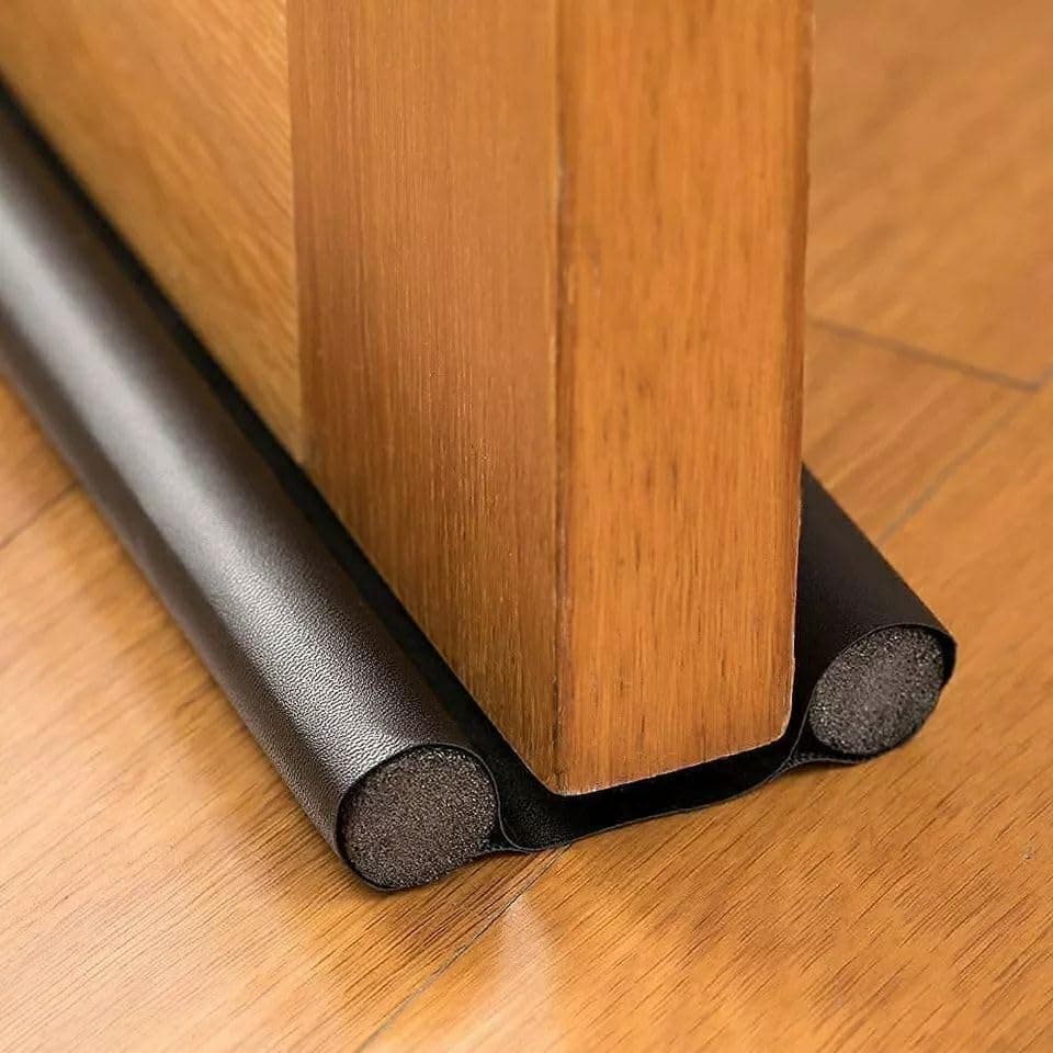 Grey Door Bottom Seal Strip with Flexible PU Leather Cover, Insulating Door Draft Excluder for Home and Office