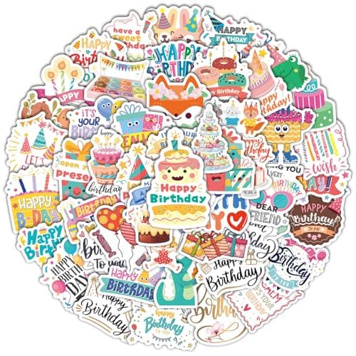 50 Pcs Birthday Stickers for Kids Vinyl Cute Happy Birthday Stickers for Water Bottles Waterproof Cartoon Happy Birthday Party Stickers for Cards Laptop Journaling Scrapbooking Sticker decal