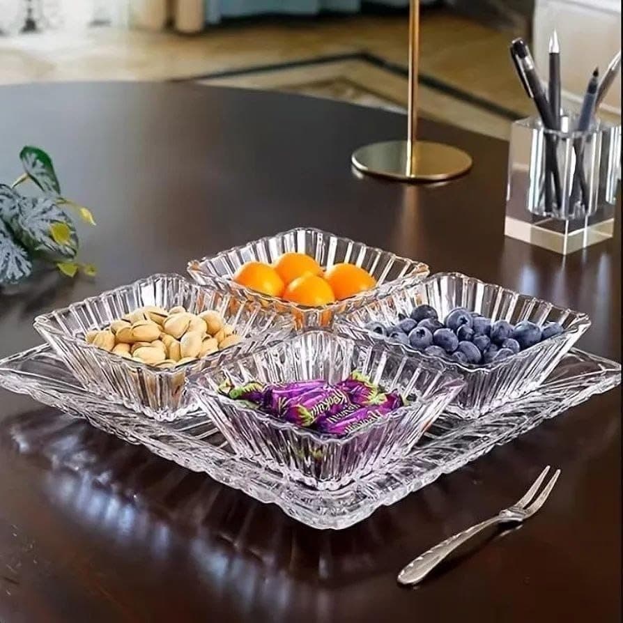 Generic 4-Piece Clear Glass Khoshaf Serving Set with Tray, .Ais