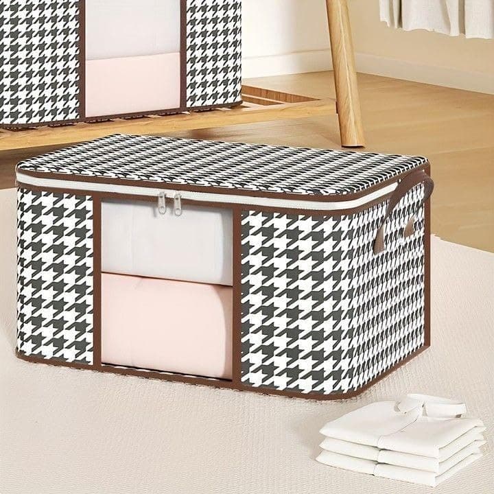 Generic Houndstooth Pattern Storage Bag, 40 x 60 cm, Blanket Organiser with Full Zipper, Black and White .flo Storage box