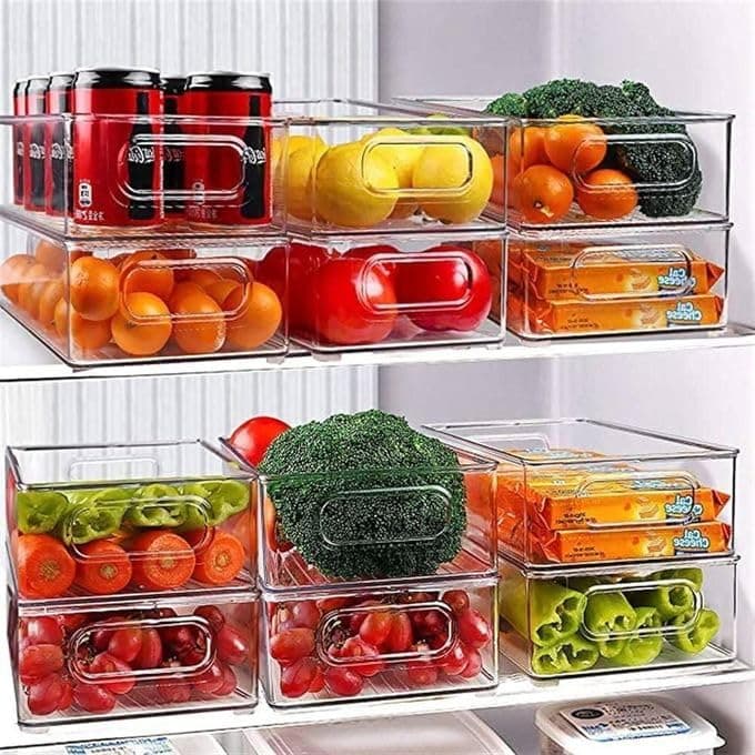 Clear Acrylic Fridge Drawer Organizer with Handle for Kitchen & Office