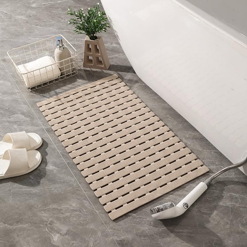 Silicone Bath Mat Non-Slip Plastic Bath Mat with Built-in Foot Brush and Strong Straws Size 70x40cm for Shower, Bathtub, Comfortable Surface Practical for Daily Use