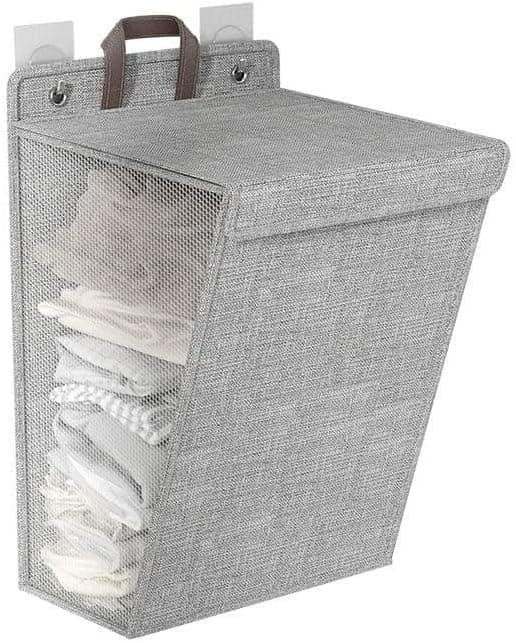 Gray Mesh Laundry Basket Wall Mounted Clothes Storage Organizer Bin