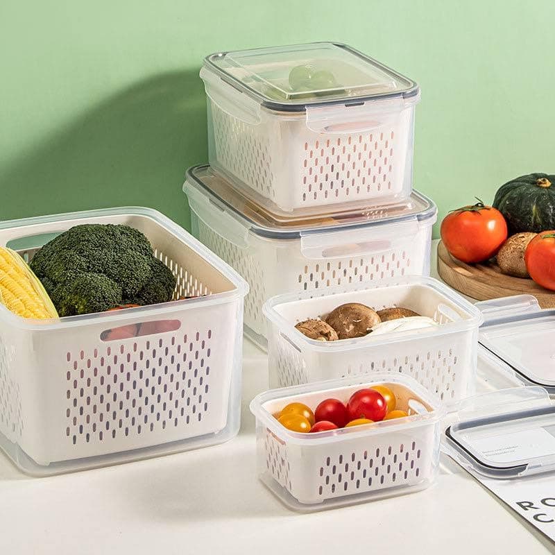 Generic Refrigerator Container Set, White, Plastic, 3 Sizes with Strainer, 800 ml, 1700 ml, 3150 ml, .bs Food storage container