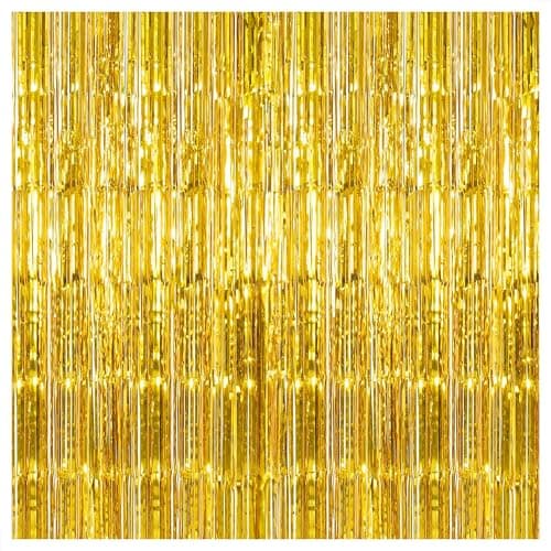 KatchOn, XtraLarge Gold Fringe Curtain Backdrop - 8x3.2 Feet, Pack of 1 Gold Streamers Party Decorations | Foil Curtain for Party Decorations | Yellow Streamer Backdrop, Graduation Decorations 2025
