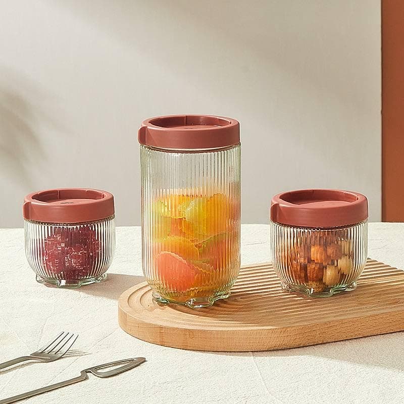 Generic Glass Storage Jar Set with Airtight Lids, 3 Pieces, 2 x 450ml and 1 x 900ml, for Food Storage, .sa