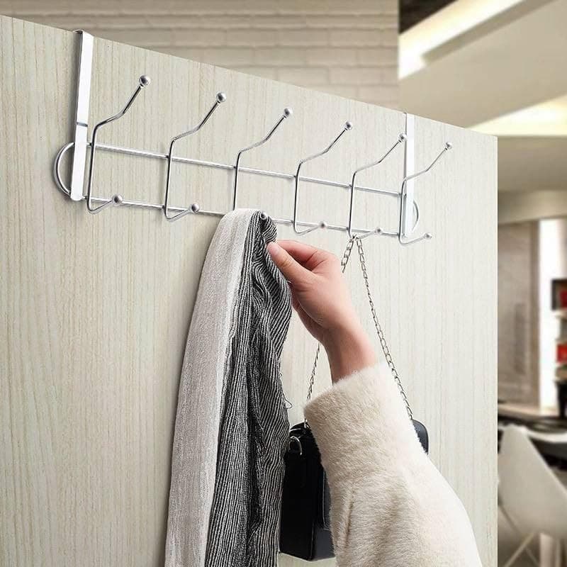Generic Over-the-Door Metal Clothes Hanger, Silver, with 12 Hooks, No Screws Required, .ar