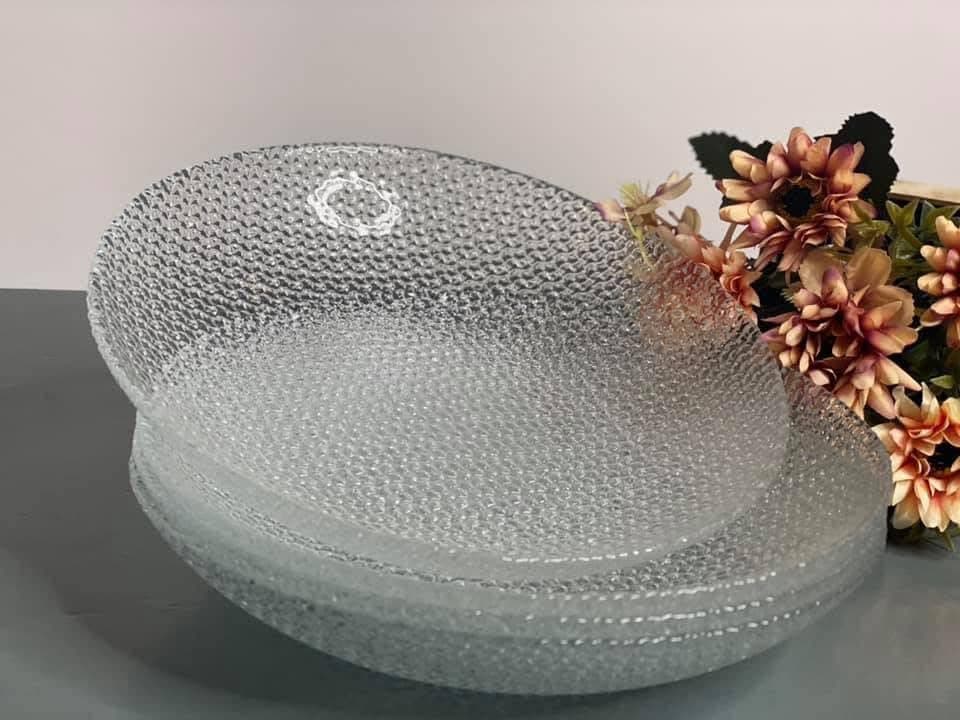 Generic Clear Glass Cake Serving Dish with Embossed Pattern, 7.5 Size, Set of 6, .sn