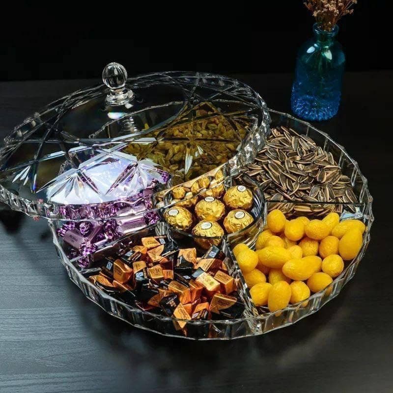 Generic Divided Snack Dish with Lid, Round Snack for Chocolates, Nuts, and Crisps, Clear, .kit