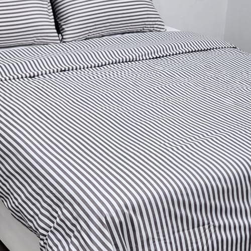 Cotton Duvet Cover Set, Grey and White Striped Pattern, 3 Piece Bedding Set (Double 220x240) Bed linen set