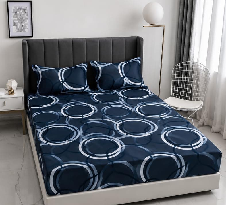 QBED Cotton Printed Fitted Bed Sheet with 2 Pillowcase, Full Elasticized, Soft and Comfortable, Multiple Models and Sizes (B6, 120 * 200 * 30cm) Bed linen set