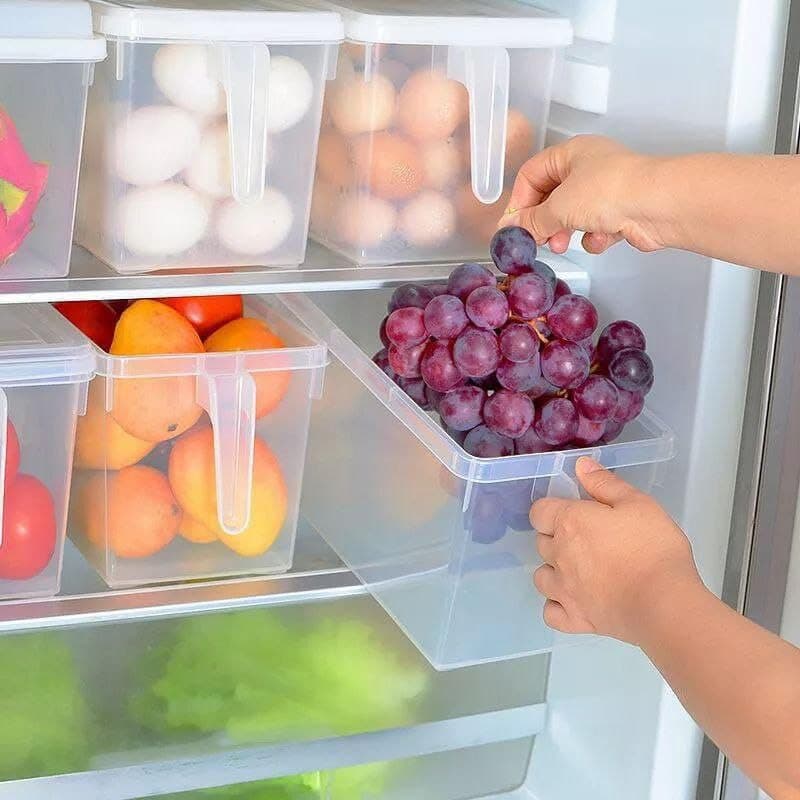 Generic Clear Plastic Refrigerator Organiser Drawer with Handle and Lid, for Fruits, Vegetables and Food Storage, .ex Food storage container