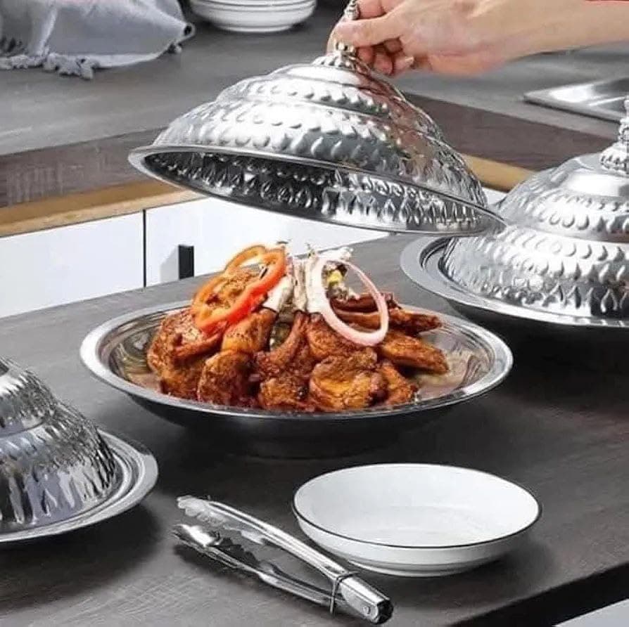 Generic Stainless Steel Serving Tray with Lid, Silver, 30 cm, for Kabsa and Mandi, .db