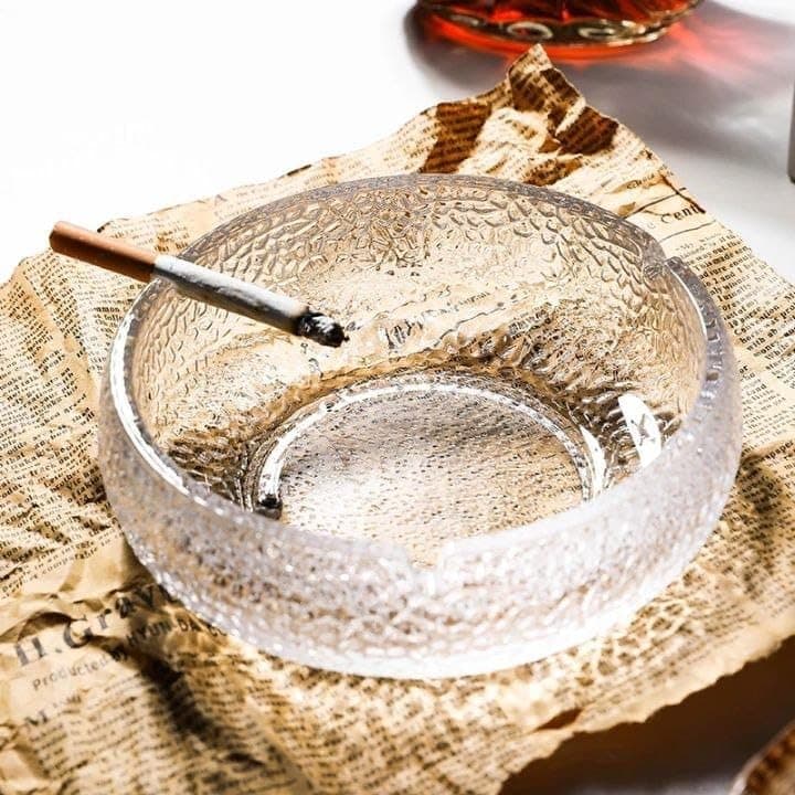 Generic Clear Crystal Glass Ashtray, Large Thick Round, .qu