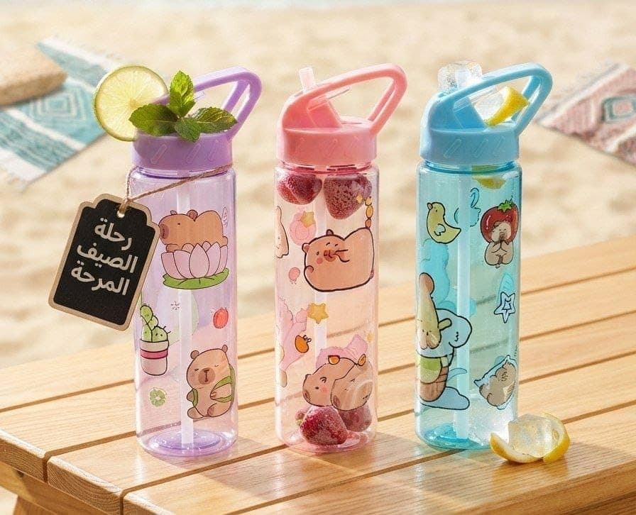 Generic Water and juice bottle, With a handle for easy carrying, Lid with built-in straw, Leak-proof seal,With a secure screw-on cap, 1 liter capacity .nin