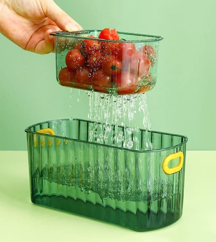 Generic Two-Tier Acrylic Organiser with Strainer, Removable Top Tier Snack Dish, Green Kitchen Storage Container .sa Caddy