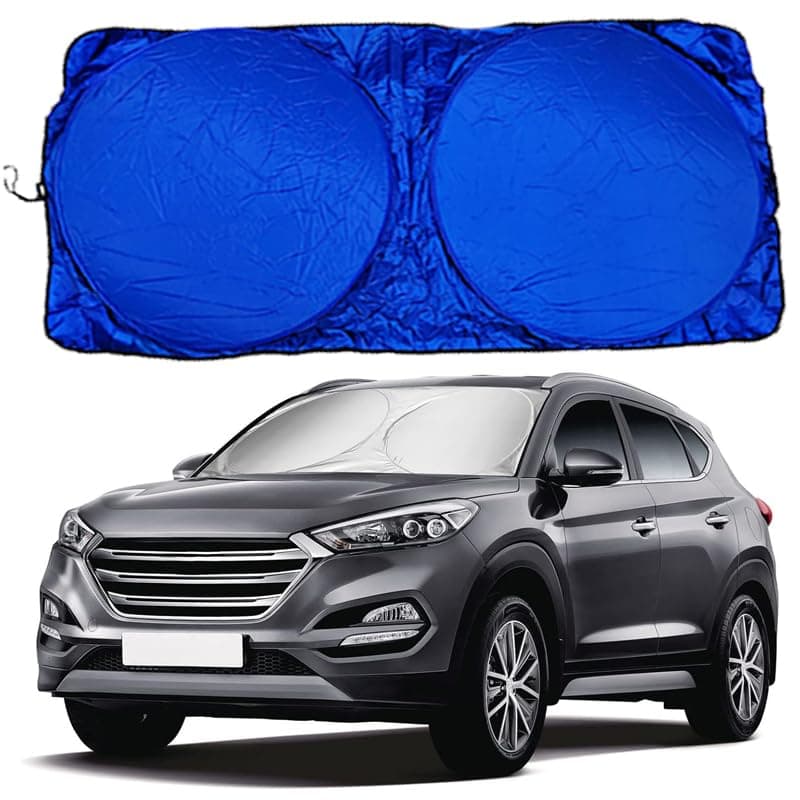 KaberTrade Car Windshield Sun Shade Foldable Sunshade UV Rays Protector Keep Car Cool (Round Silver Face Blue Face, 150 * 70cm, Code:5556) - KaberTrade Vehicle interior shade