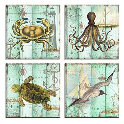 Visario Canvas Painting 6615 Sea Animals 4 x 30 cm Unframed Multi-Orientation Living Room Wall Art