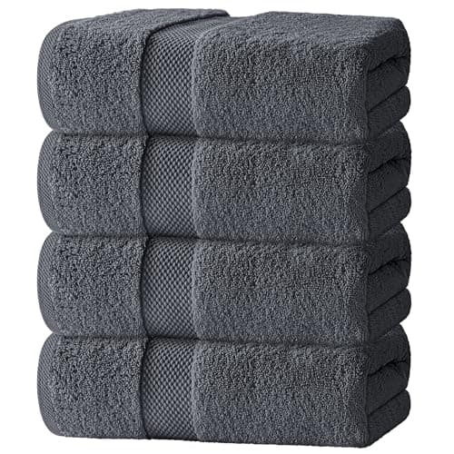 Luxury White Bath Towels Large - 100% Soft Cotton 700 GSM | Absorbent Hotel Bathroom Towel | 27 inch X 54 inch | Set of 4 | Gray