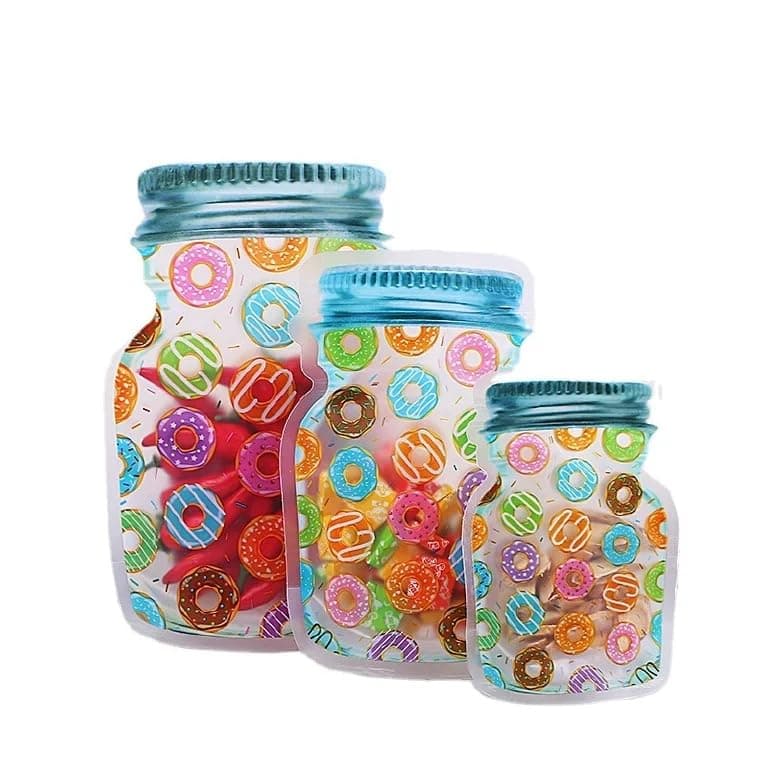 Collapsible Plastic Food Storage Bag Set 3Pcs Zipper for Grains & Snacks