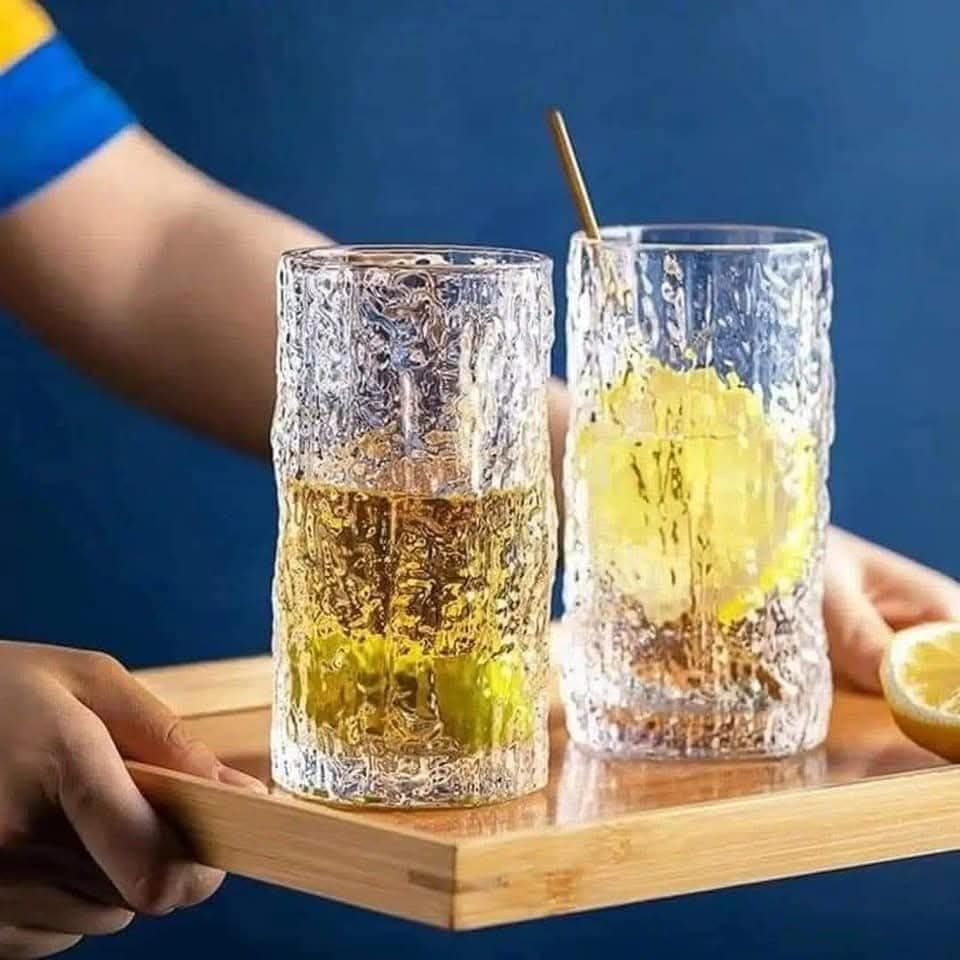 Generic Textured Glass Juice Cup Set of 6, Clear Stoneware Drinking Glasses, 300ml, .ex
