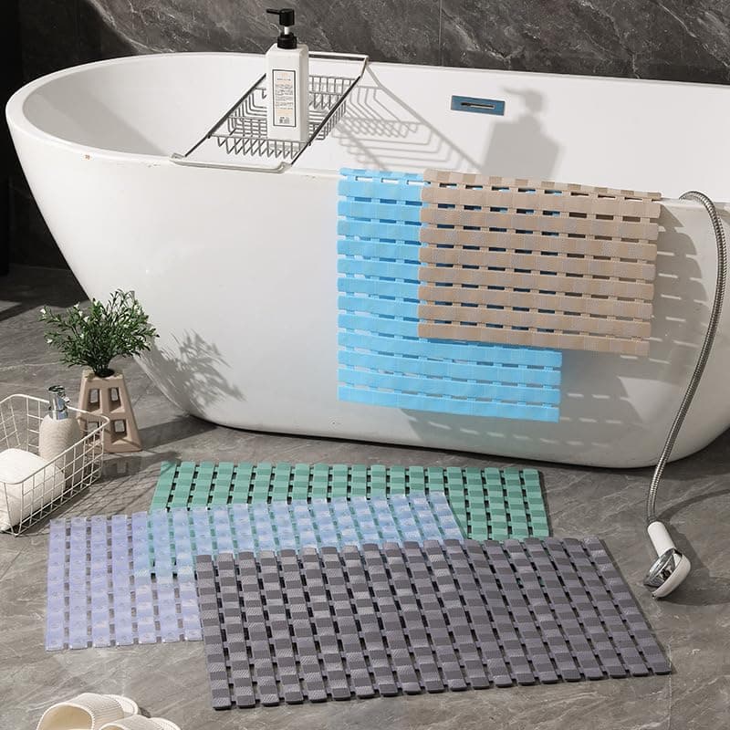 Non-Slip Plastic and Silicone Bath Mat with Foot Brush 70x40 cm Suction Cups Rug for Shower and Bathtub Easy Foot Cleaning Mat