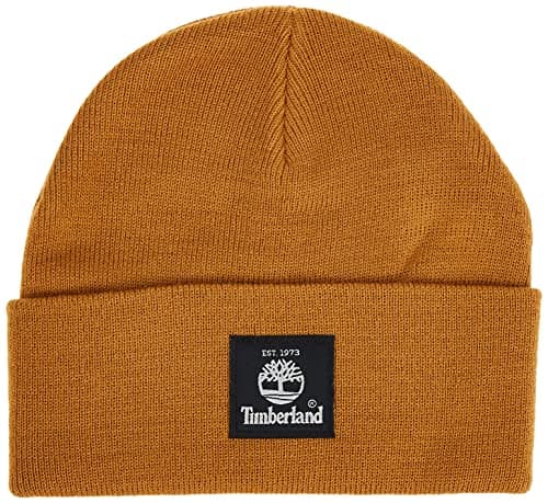 Timberland Men's Short Watch Cap with Woven Label Cold Weather Hat, Wheat, One Size