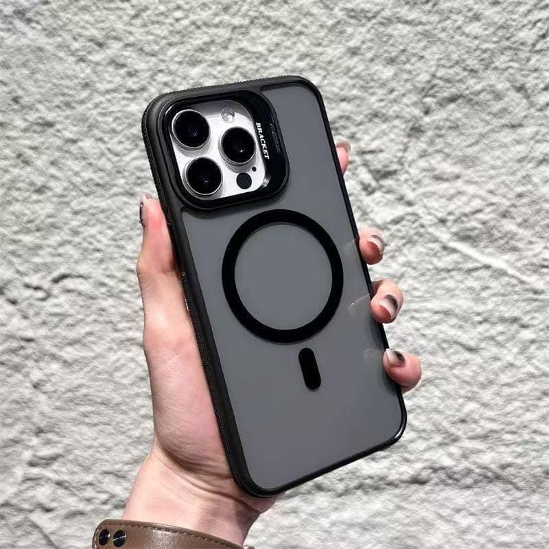 Eco Magnetic Case for iPhone 15 Pro with Lens Stand, Compatible with Wireless Charging Cover, Anti-Fingerprint TPU Bumper Slim Shockproof Protective Case for iPhone 15 Pro (Black) Cellular phone case