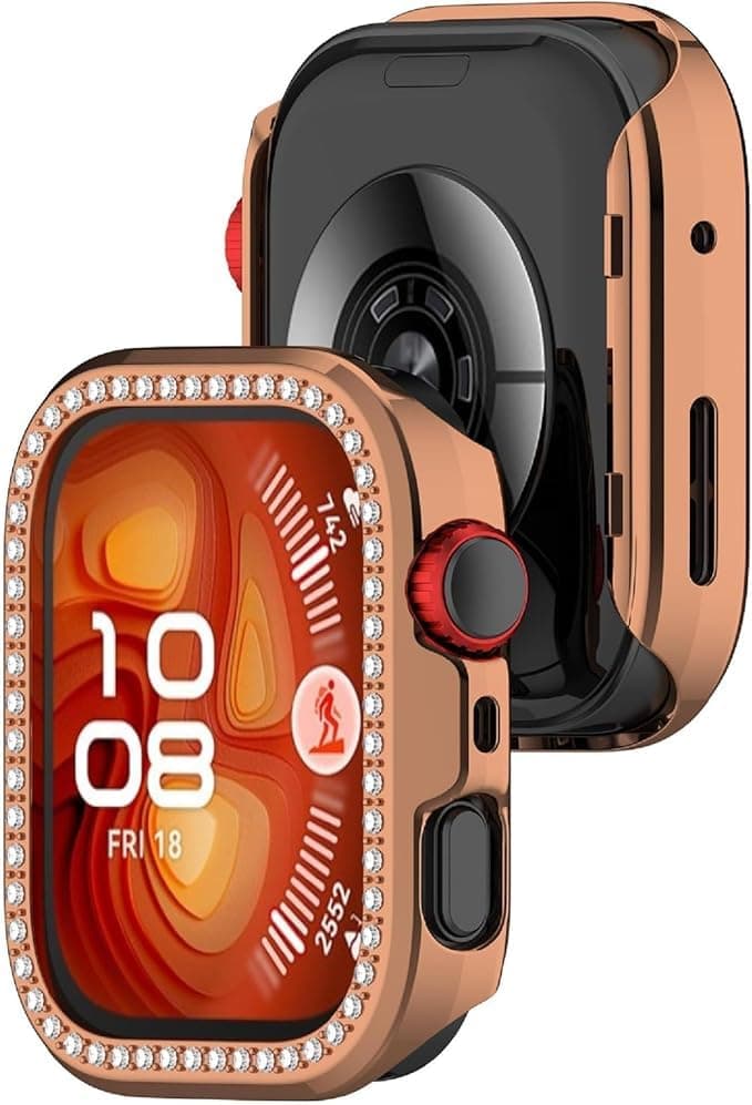 Case Without screen protector for Huawei Watch Fit 4, Hard PC Frame Case, Crystal Diamonds Bumper Cover for Women Girls, Slim Protective Cover for Huawei Watch Fit 4 (Rose Gold)