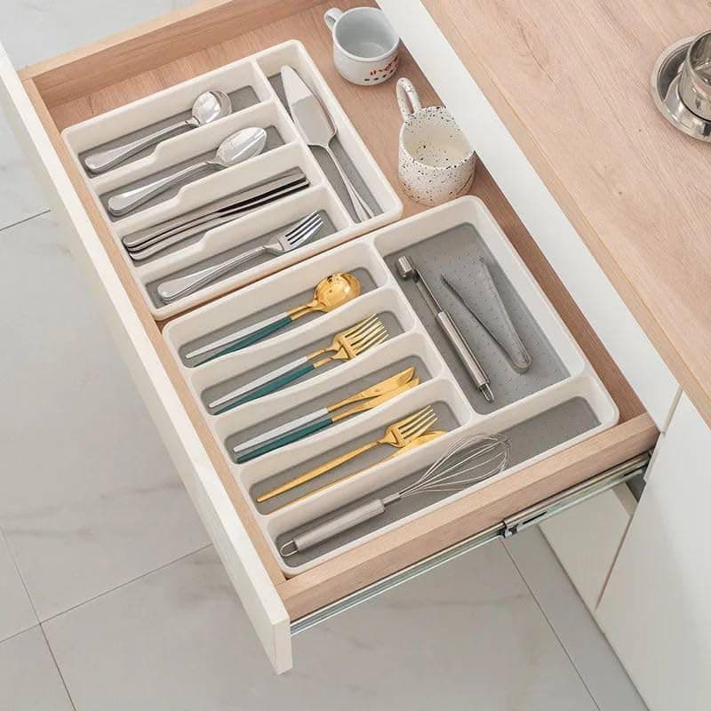 Plastic Drawer Organizer Tray for Kitchen Spoons Stationery and Vanity Caddy