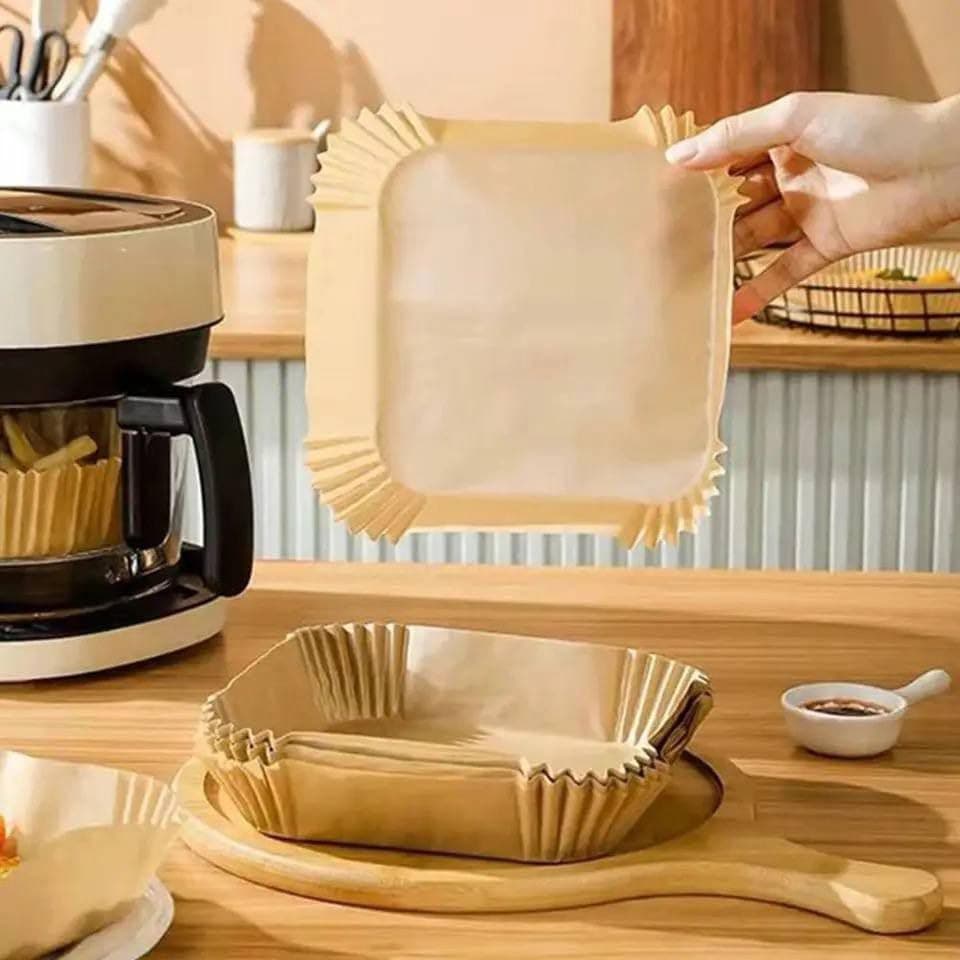 24cm Non-Stick Air Fryer Thermal Paper Pack of 100 for Grease Protection Fast and Clean Cooking Baking paper